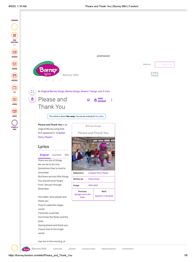 Please and Thank You - Barney Wiki - Fandom | PDF | Fandom