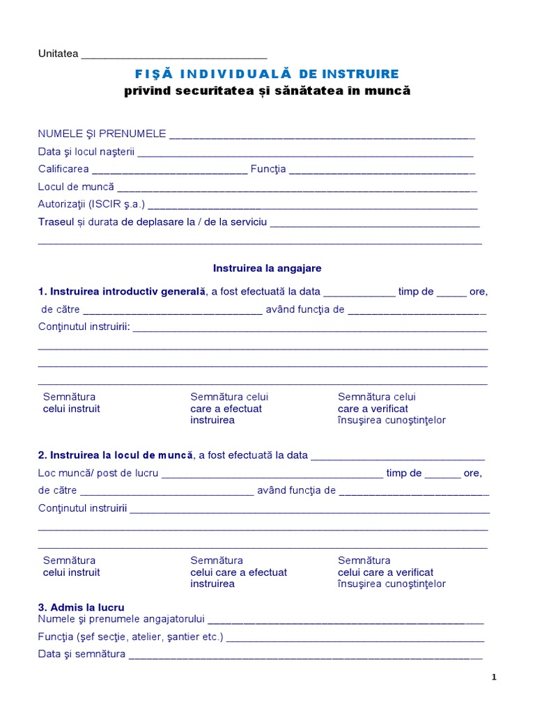 Fisa SSM Instruire Si Traseu | PDF