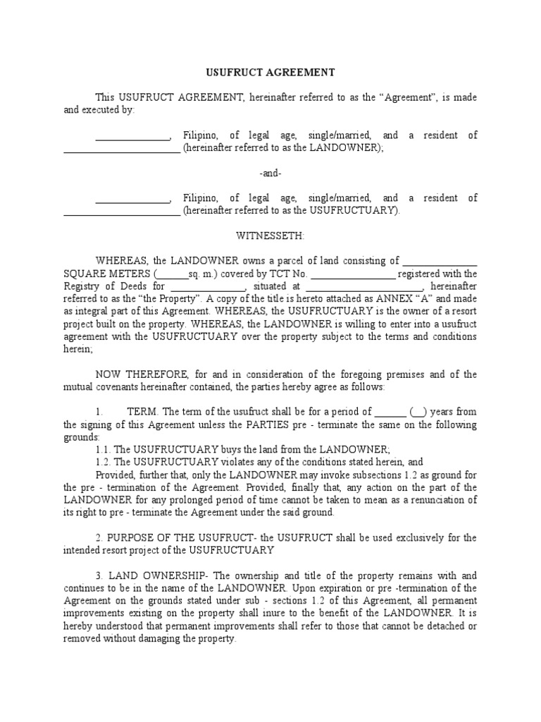 Usufruct Agreement | PDF | Property | Breach Of Contract