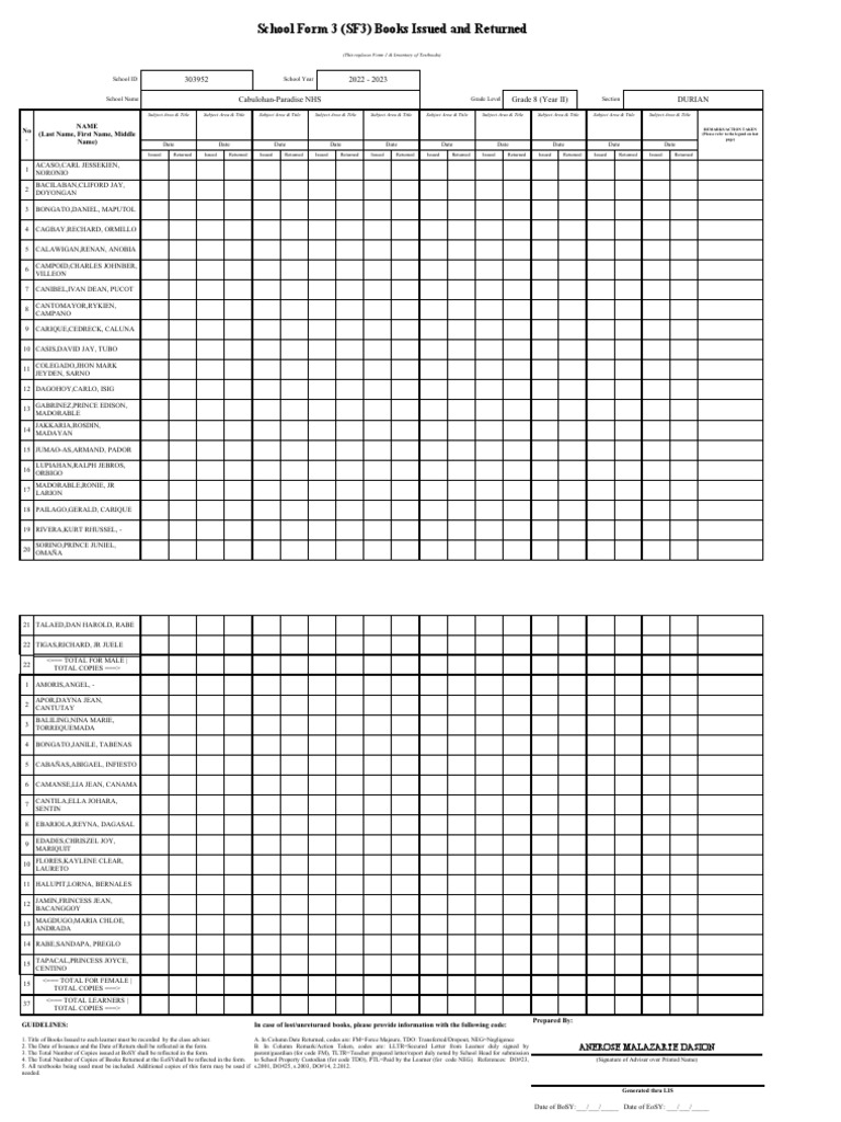 SF3 - 2022 - Grade 8 SAMPLE | PDF