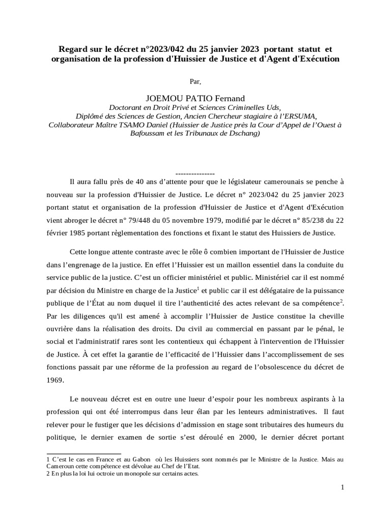 Réforme du statut des huissiers au Cameroun | PDF | Justice | Crime et ...