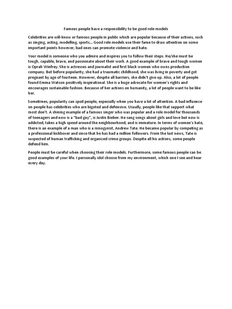 The Responsibility of Celebrities Using Fame to Promote Positive