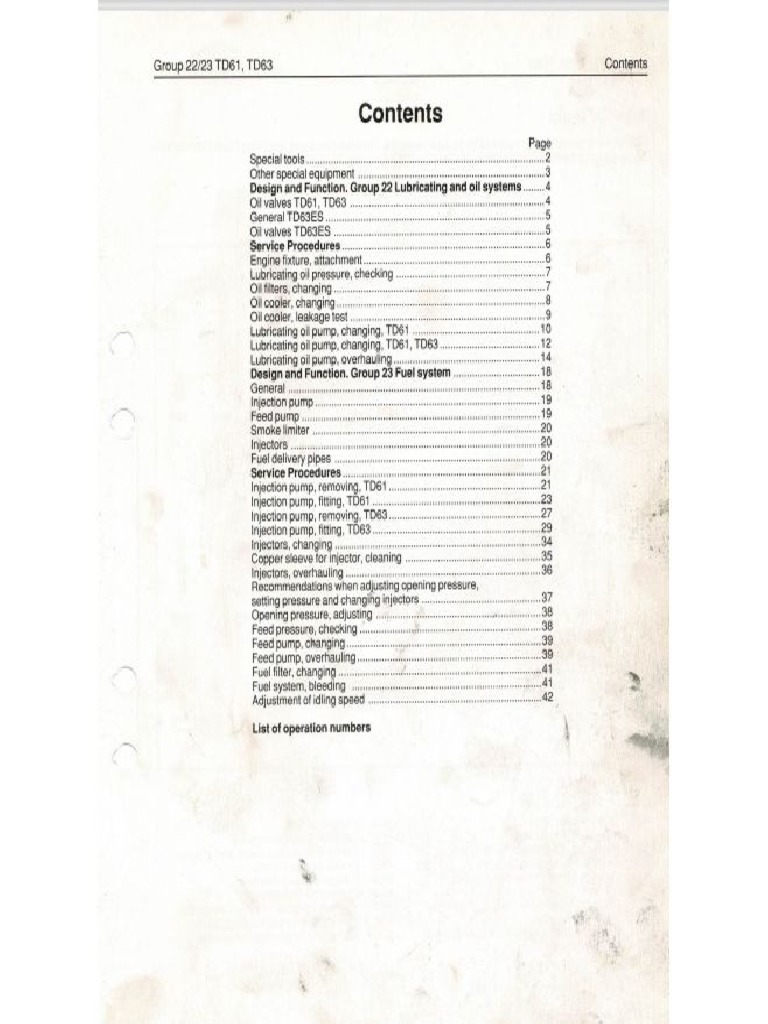 VOLVO TD61 TD 63 Contents | PDF