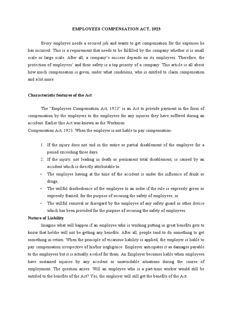 Ba - LLB Employees Compensation Act | PDF | Legal Liability | Employment