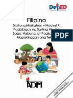 Filipino: Ikatlong Markahan - Modyul 9: Pagbibigay NG Sariling Hinuha Bago, Habang, at Pagkatapos Mapakinggan Ang Teksto