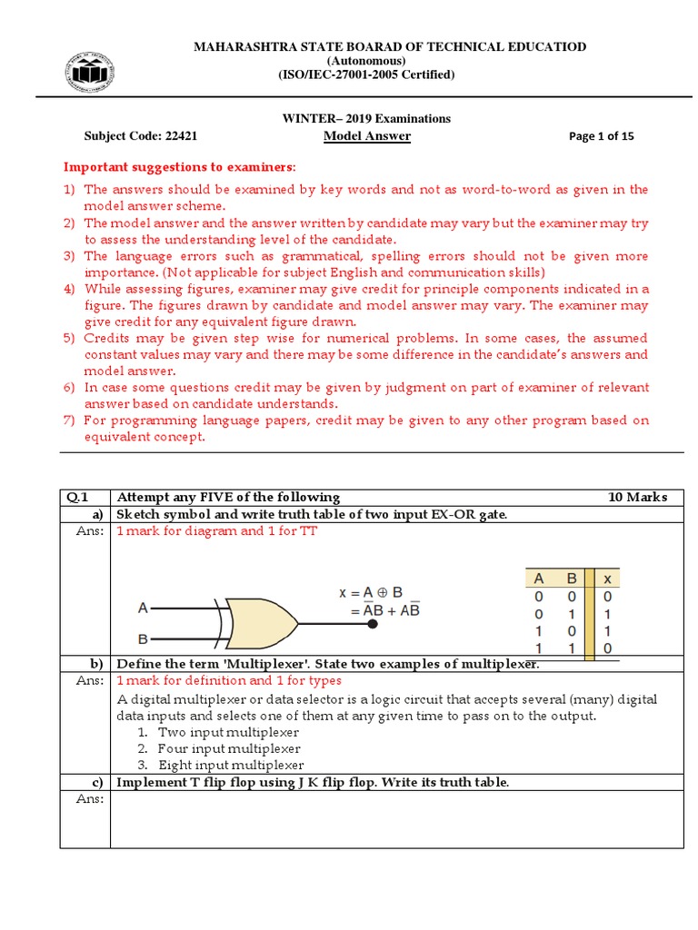 Digital Electronics and Microcontroller Applications Winter 2019 Answer