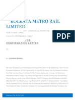 Kolkata Metro Rail Limited: JOB Confirmation Letter