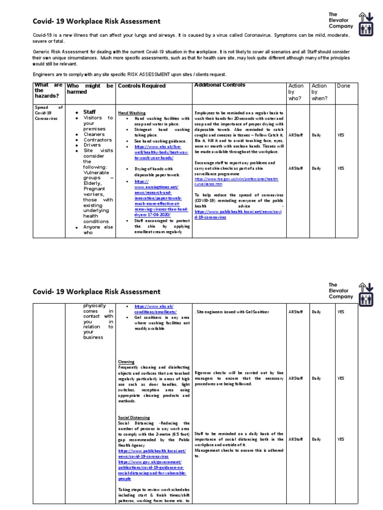 Covid - 19 Workplace Risk Assessment | PDF | Personal Protective ...