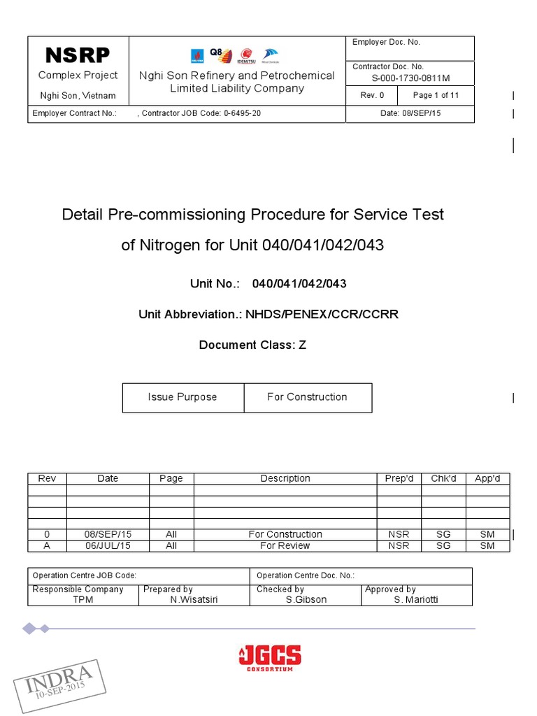Nitrogen Service Test Procedure for Units 040-043 | PDF | Leak ...