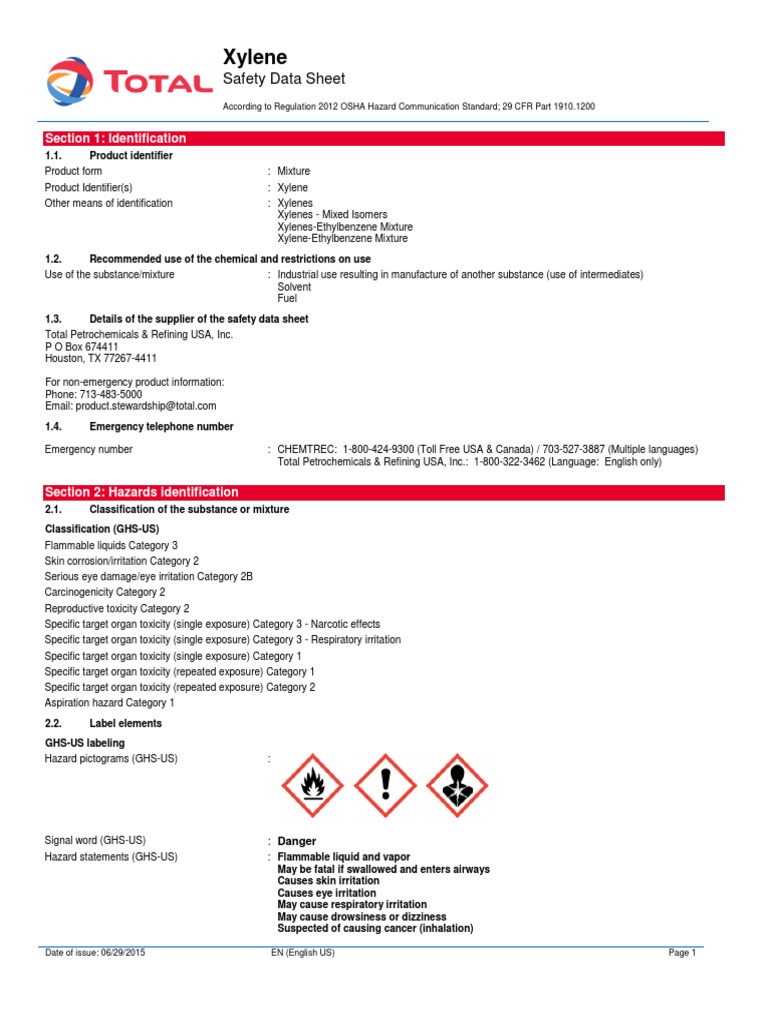 MSDS Mixed Xylenes PDF Dangerous Goods Toxicity