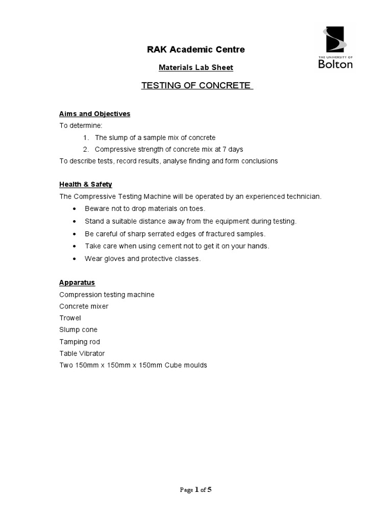 Lab Sheet Concrete | PDF | Concrete | Applied And Interdisciplinary Physics