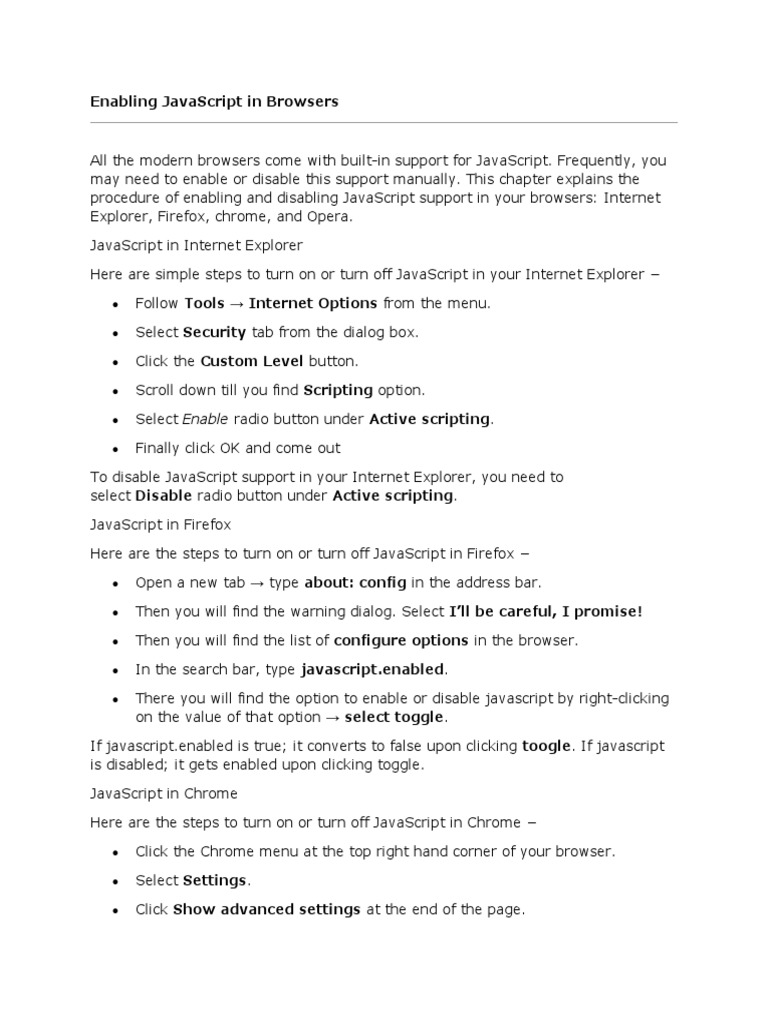 Enabling JavaScript in Browsers | PDF | Java Script | Internet Explorer