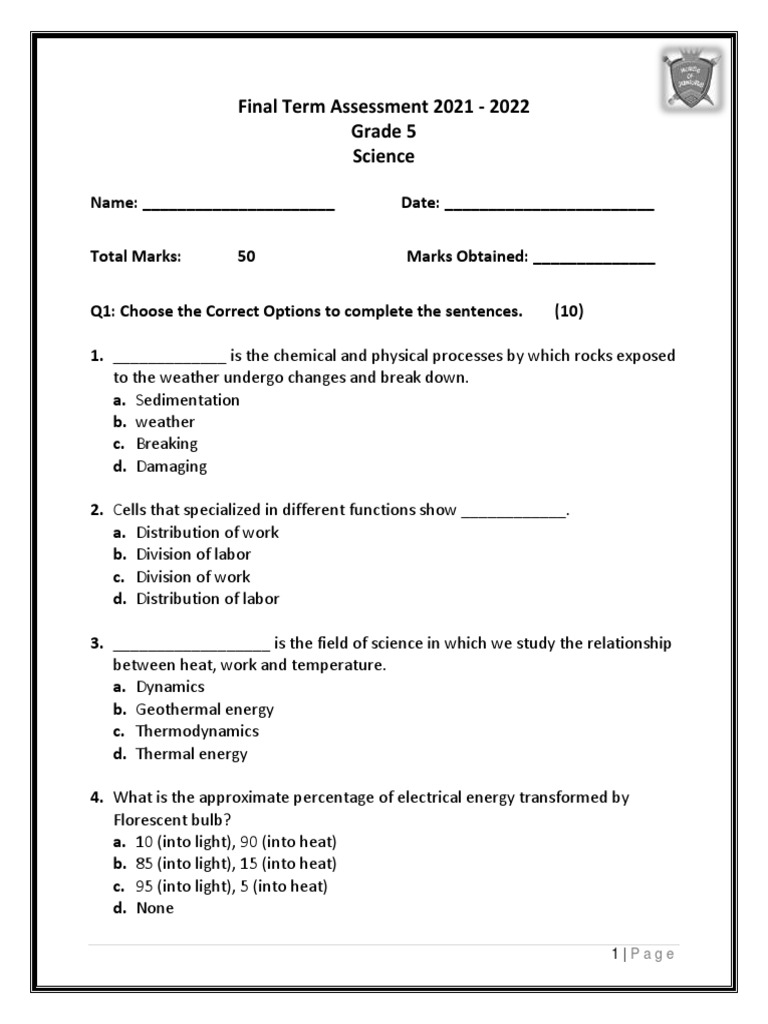 Grade 5 Science Final Assessment 2022 | PDF | Rock (Geology) | Skeletal ...