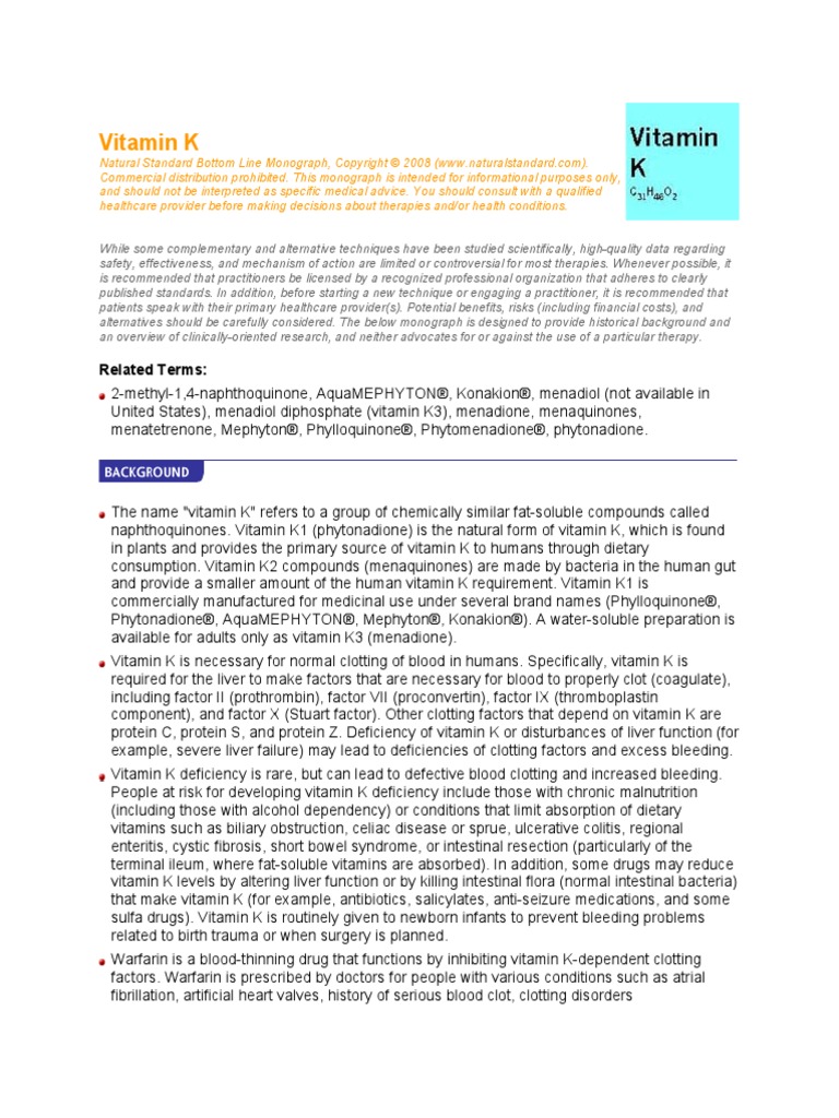 Vitamin K Monograph PDF Bleeding Vitamin