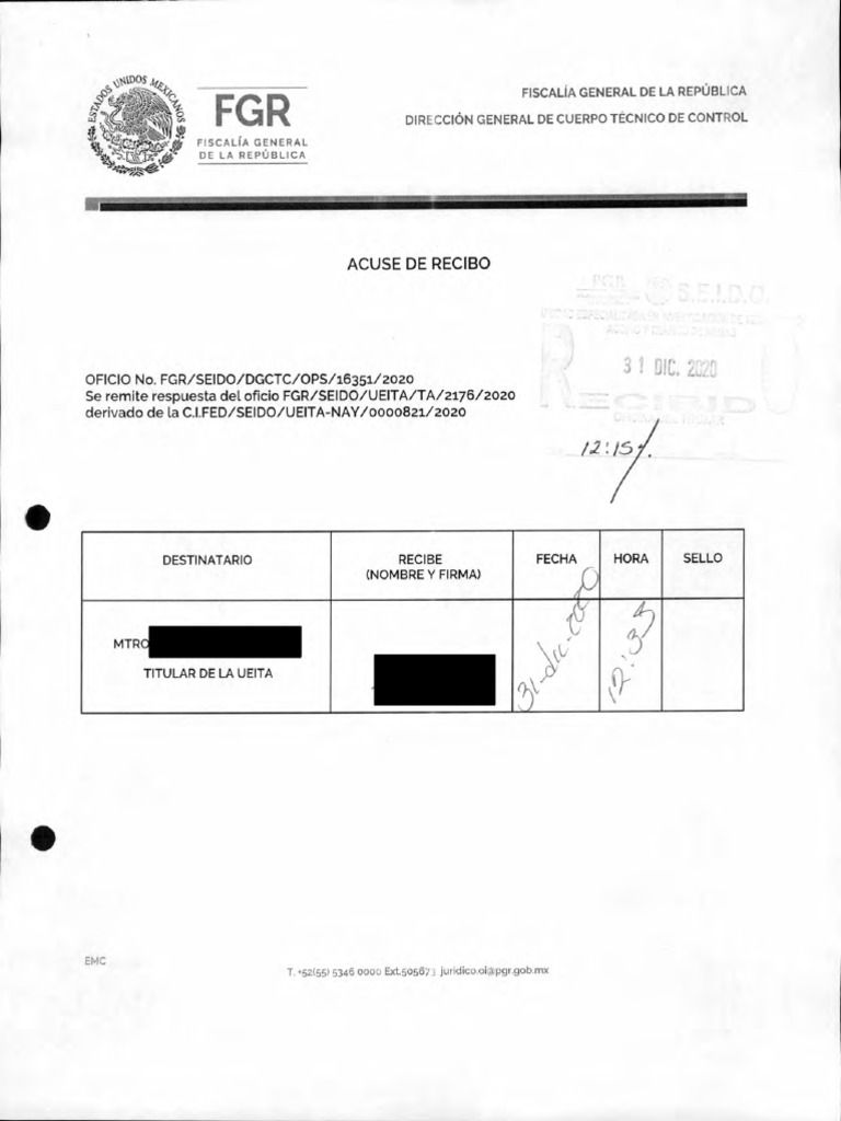 %, Fiscalía General: Se Remite Respuesta Del Oficio FGR/SEIDO/UEITA/TA ...