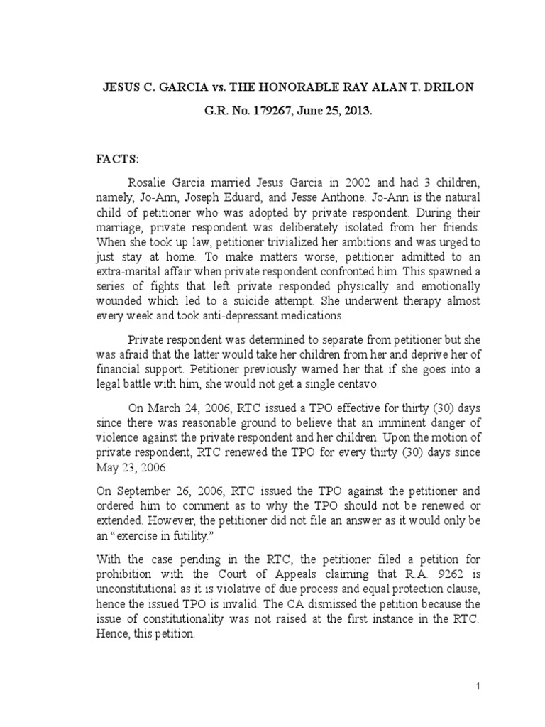 Garcia v. Drilon PDF Equal Protection Clause Due Process