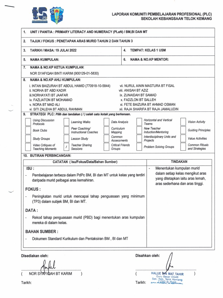 PLC Plan 1 | PDF