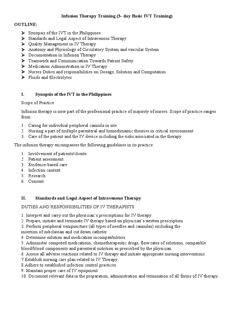 Infusion Therapy Training PDF Intravenous Therapy Nursing