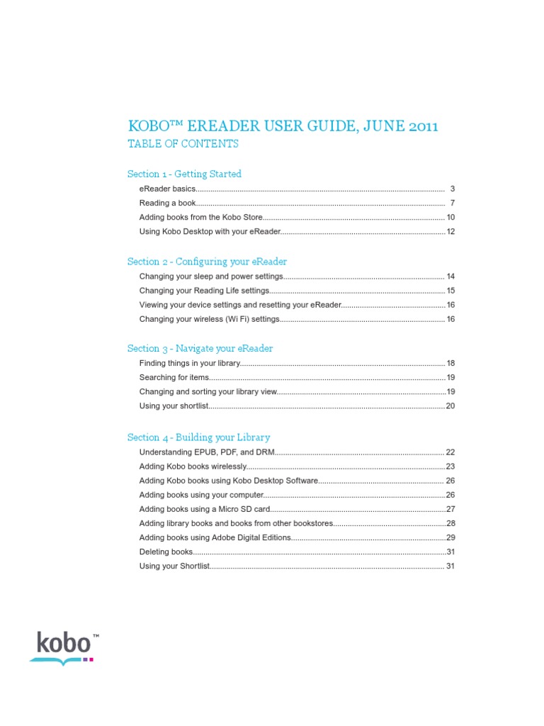 Kobo Ereader Touch User Guide 110610 | PDF | E Reader | Portable ...