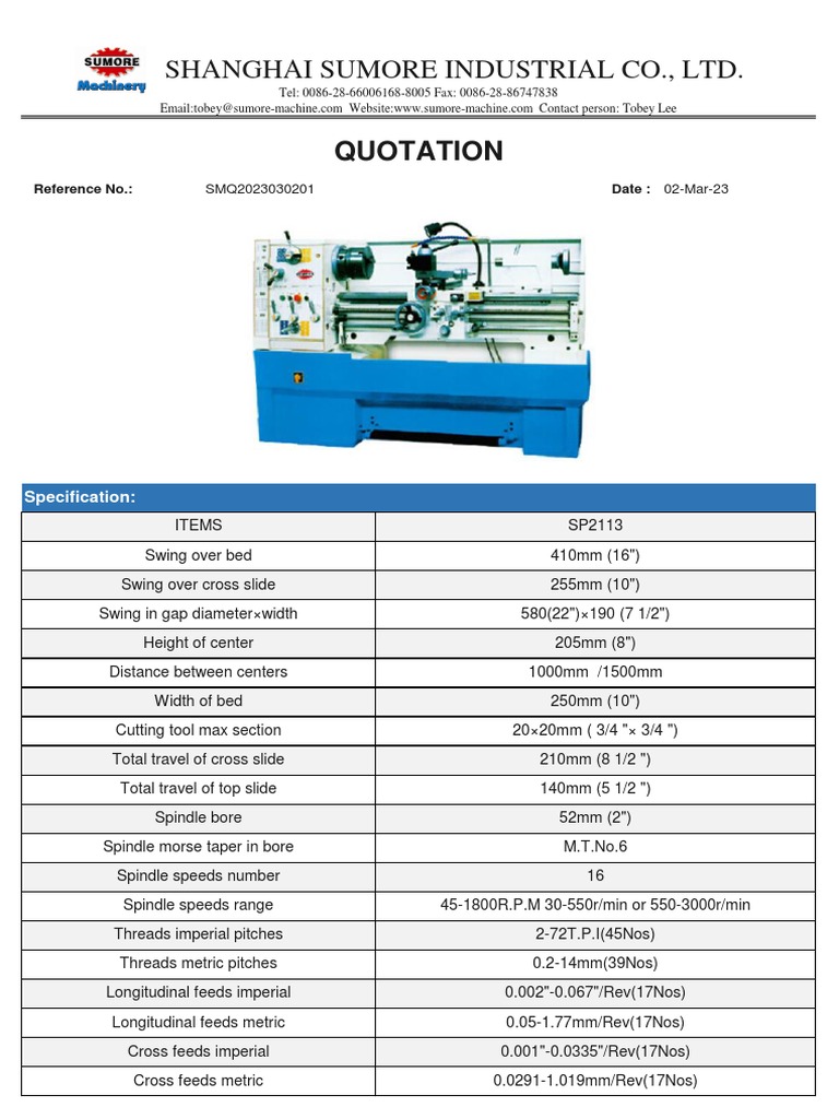 CNC Lathe Quotation and Specifications | PDF | Tools | Manufactured Goods
