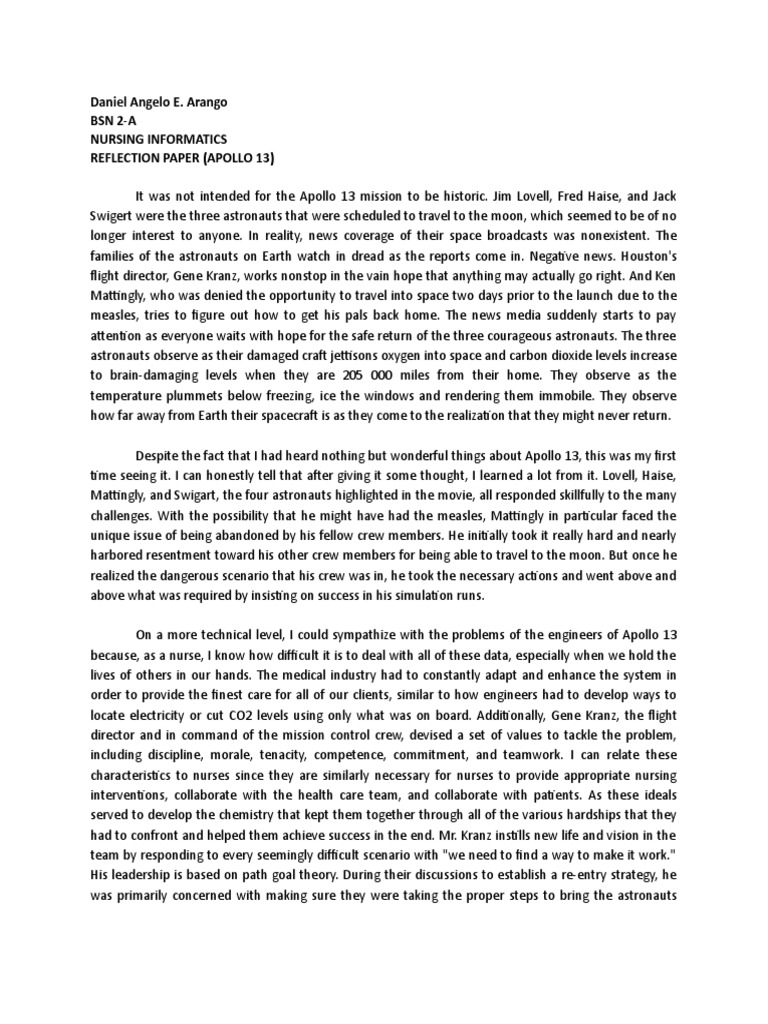 NURSING INFORMATICS-REFLECTION PAPER | PDF | Astronautics | Flight