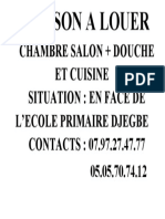 Chambre Salon + Douche Et Cuisine Situation: en Face de L'Ecole Primaire Djegbe CONTACTS: 07.97.27.47.77 05.05.70.74.12