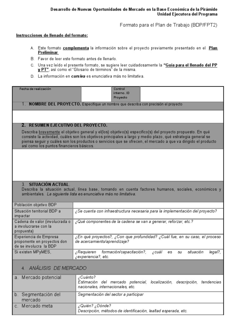 Formato de Plan de Trabajo.  Distribución (comercial)  Mercado