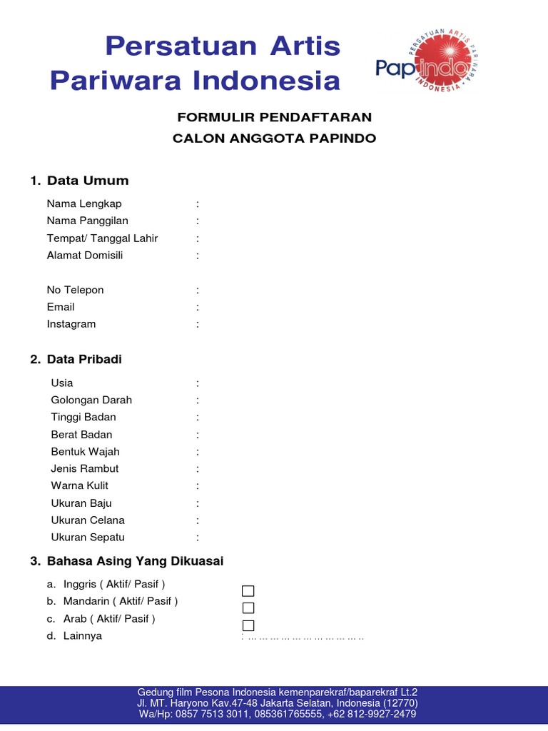 Formulir Pendaftaran Anggota PAPINDO | PDF