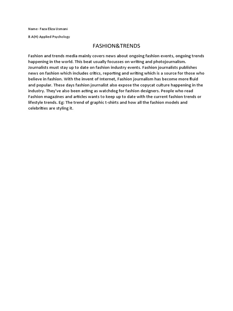 Fashion Journalism: Trends & Insights | PDF
