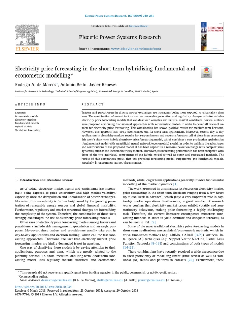 Electric Power Systems Research Sciencedirect Pdf Forecasting