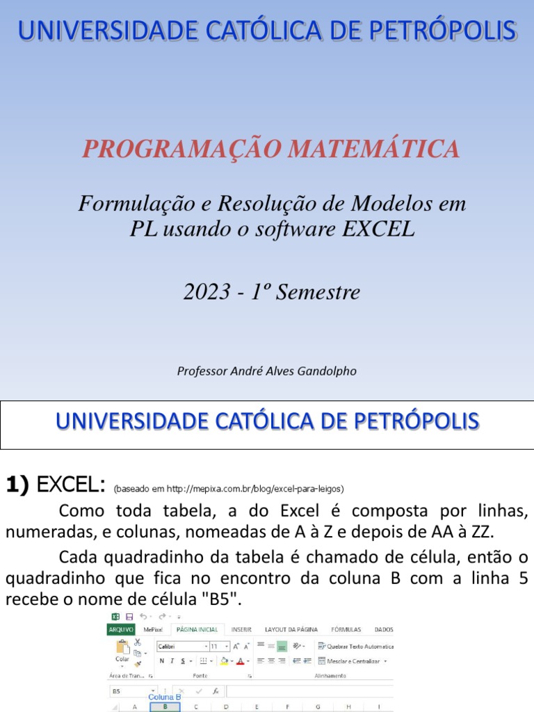 Passo A Passo - Formulação e Resolução de Modelos de PL Usando o EXCEL ...