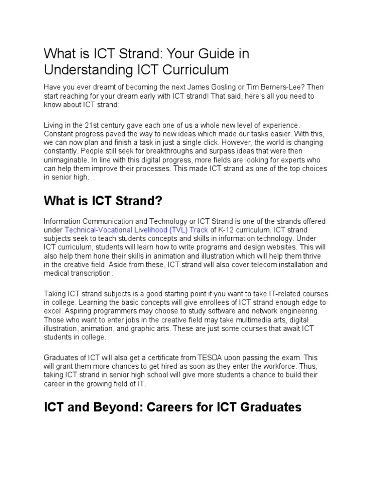 research topic and title about ict strand