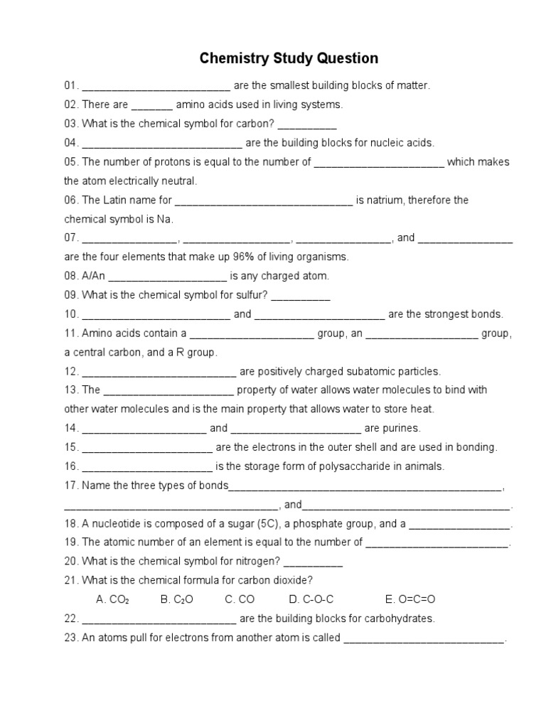 Chemistry Study Guide Key Concepts and Terms for Understanding the