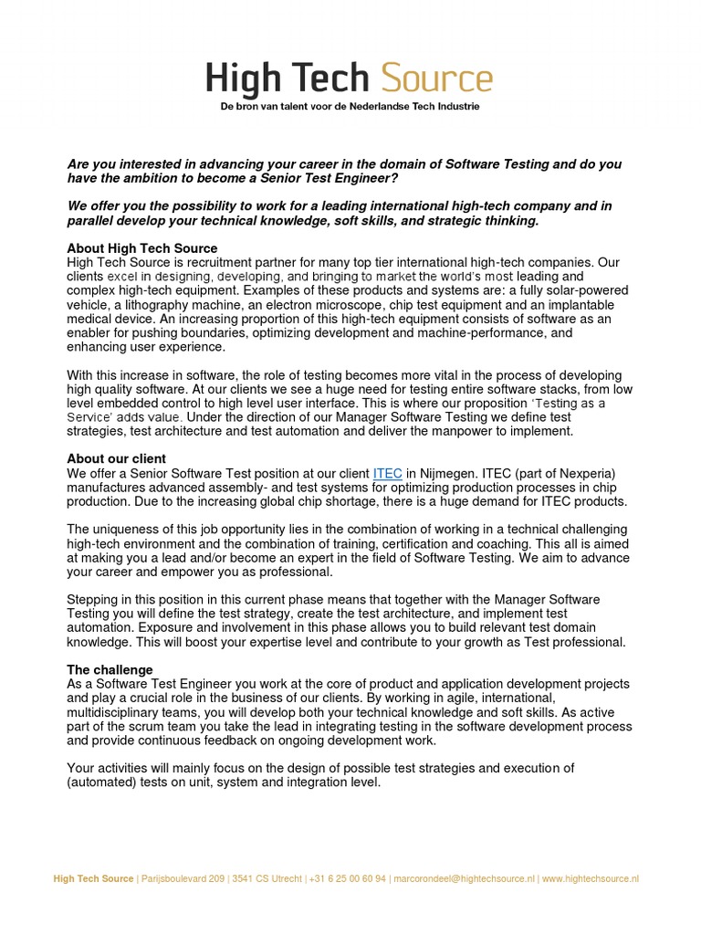 Senior Software Test Engineer Role | PDF | Software | Software Testing