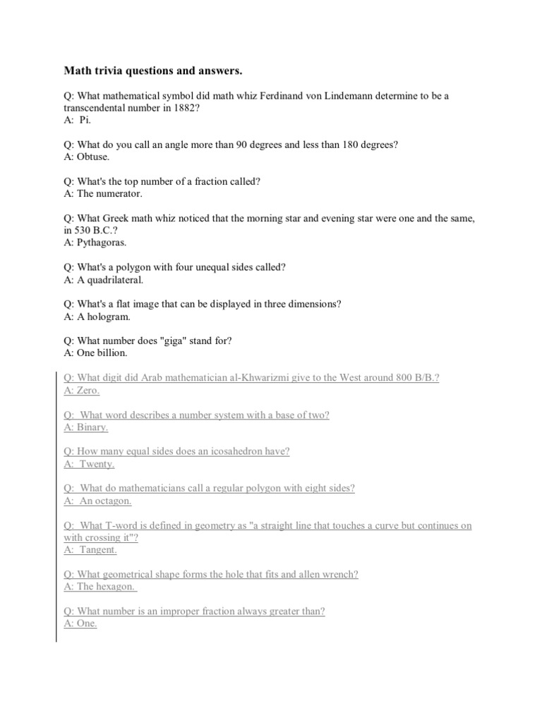 Math Trivia Questions And Answers Polygon Numbers