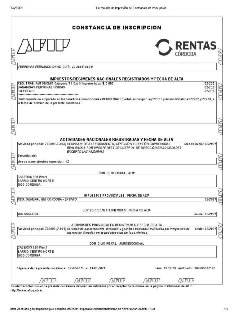 Como Obtener Constancia De Inscripcion Afip