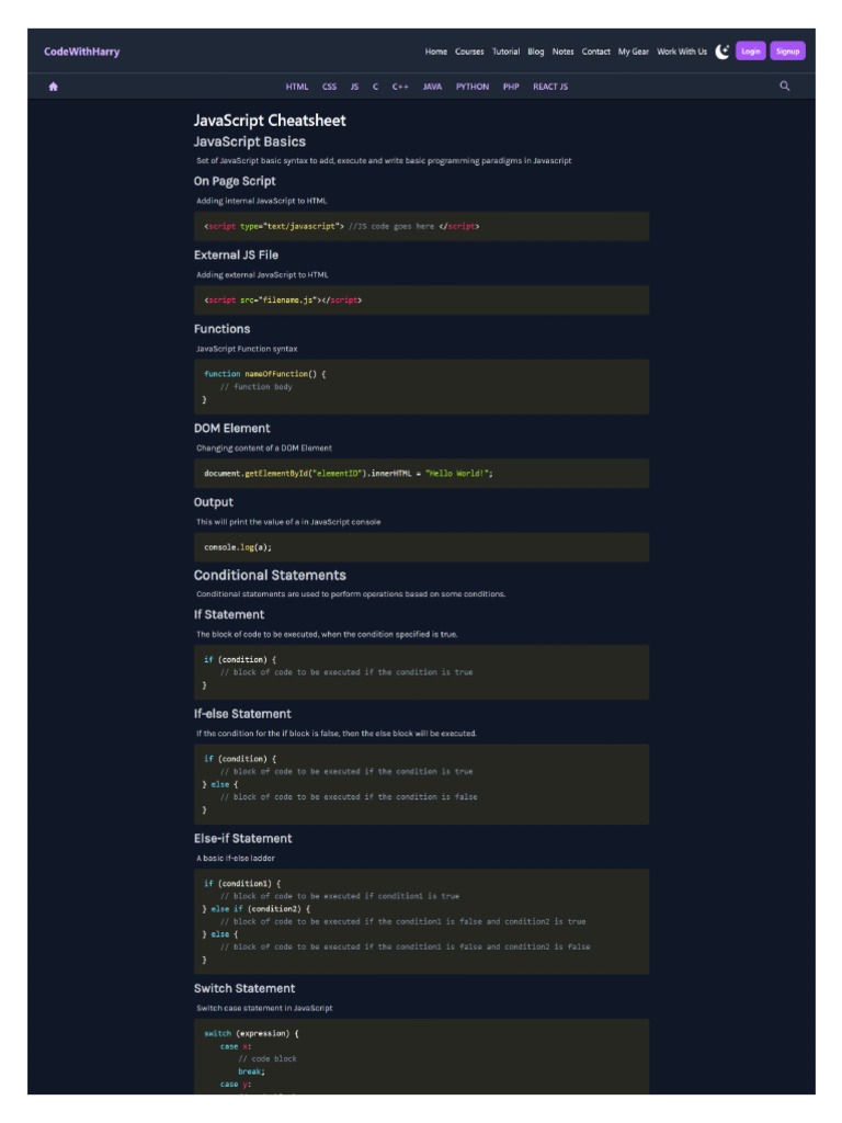 Java Script Cheat Sheet | PDF