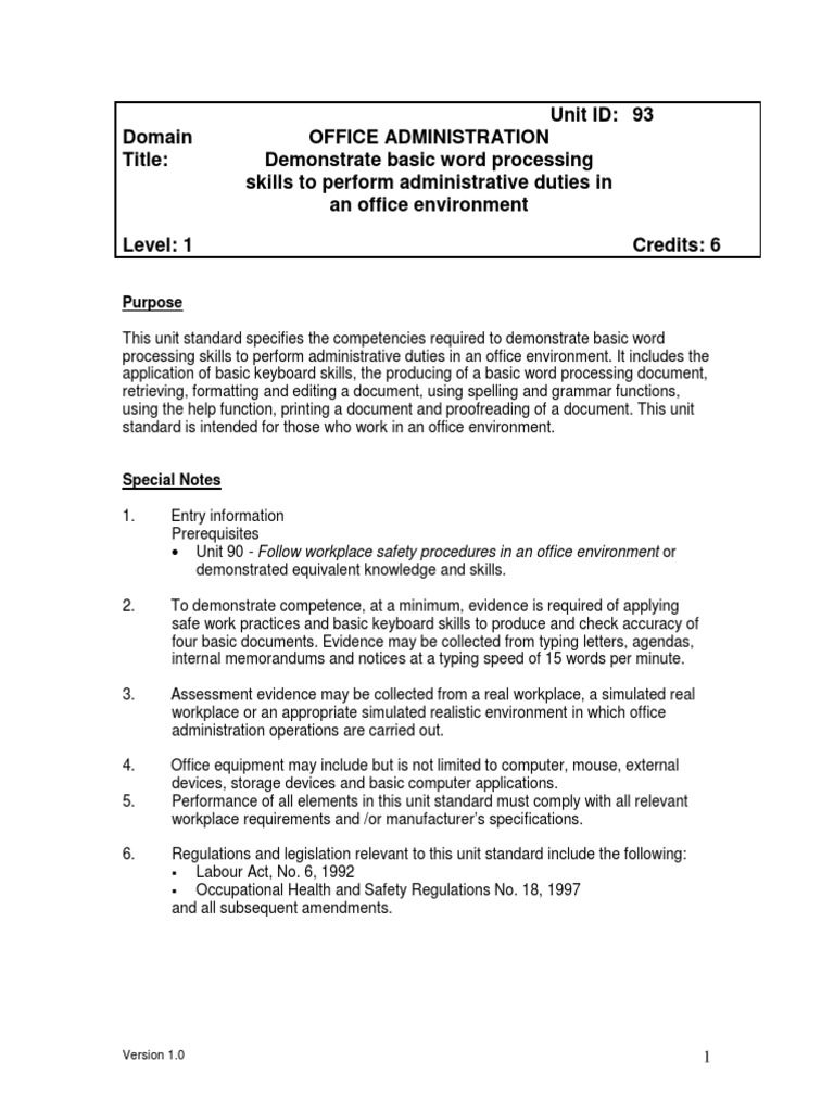 Id 93 demonstrate basic word processing skills pdf troubleshooting