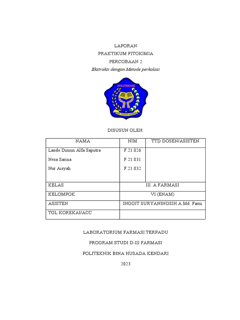 Laporan Praktikum Ekstraksi Perkolasi | PDF | Griya & Taman
