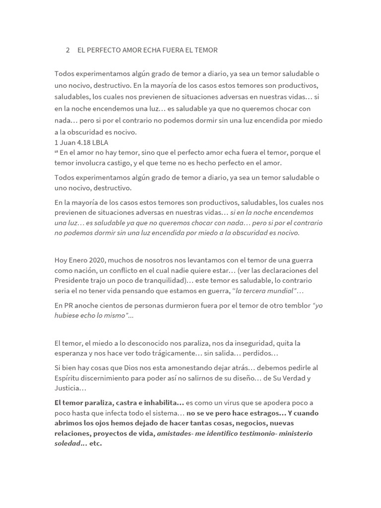 El Perfecto Amor y el Temor | PDF