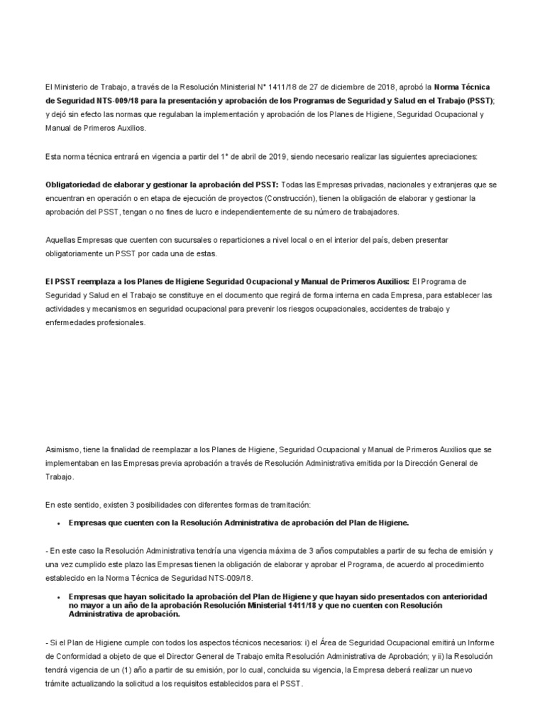 Requisitos y Caracteristicas Del PSST | PDF | Seguridad y salud ocupacional