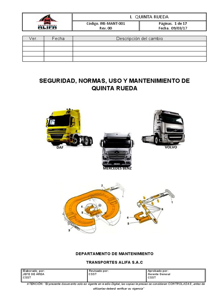 Seguridad y Mantenimiento de Quinta Rueda | PDF | Remolque (Vehículo ...