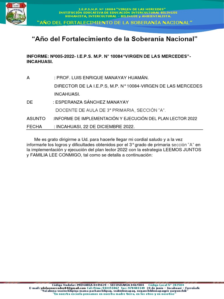 Informe Plan Lector Pdf Maestros Salón De Clases