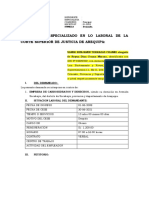 Señor Juez Especializado en Lo Laboral de La Corte Superior de Justicia de Arequipa