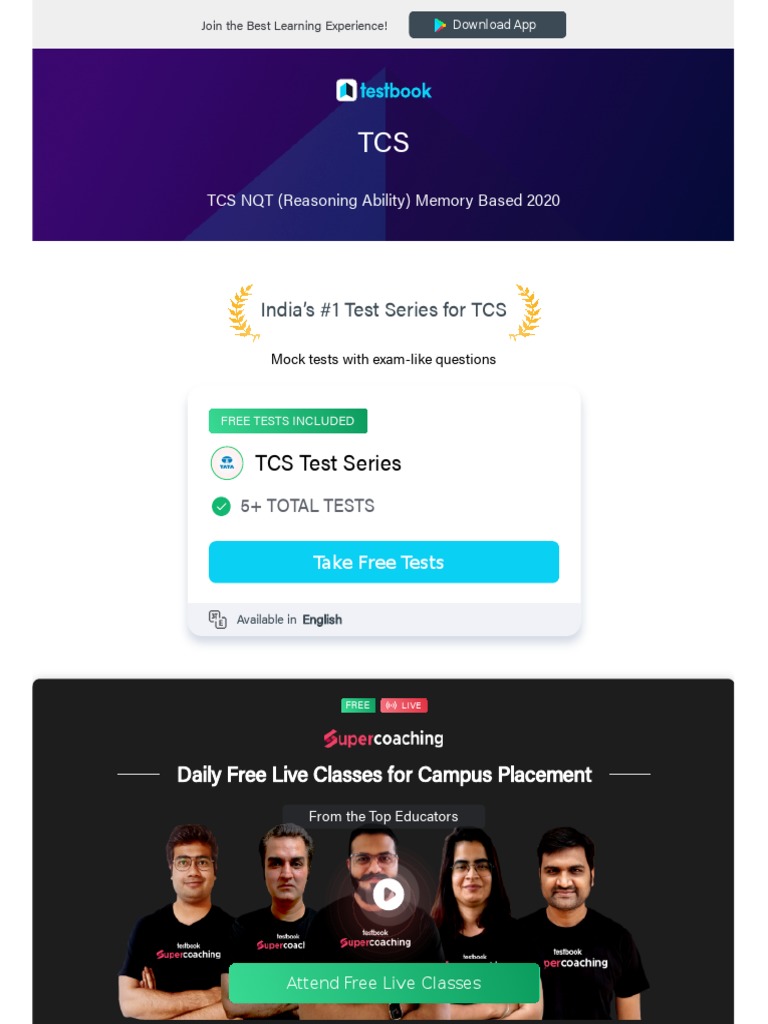 TCS NQT Test Series and Free Classes | PDF | Laptop | Postgraduate ...