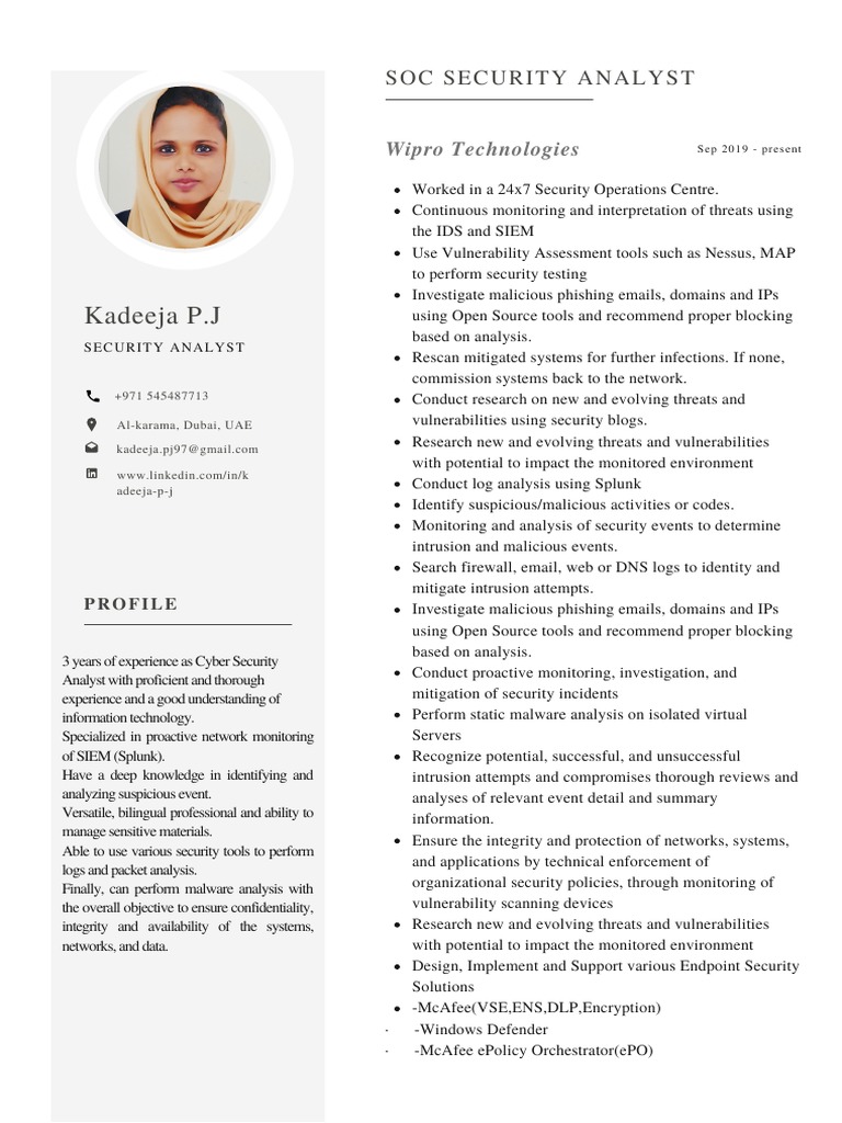 Kadeeja P.J: Cyber Security Analyst Profile | PDF | Security | Computer ...