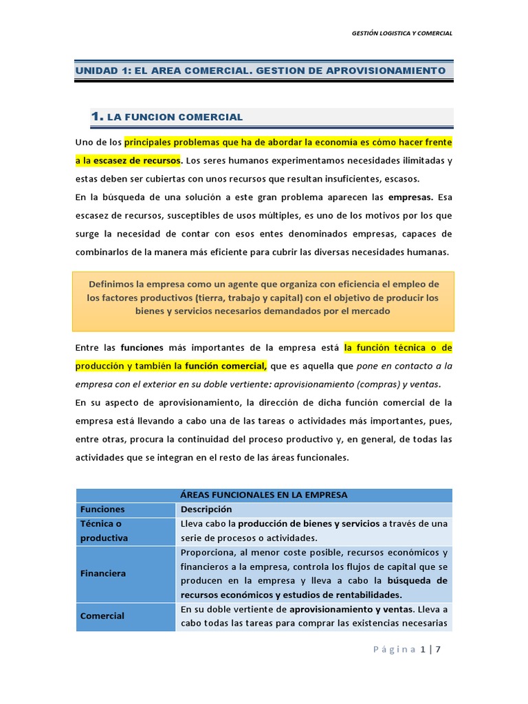 Unidad 1 El Area Comercial. Gestion de Aprovisionamiento | PDF ...