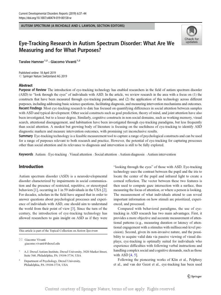 Eye-Tracking Research in Autism Spectrum Disorder | PDF | Autism ...