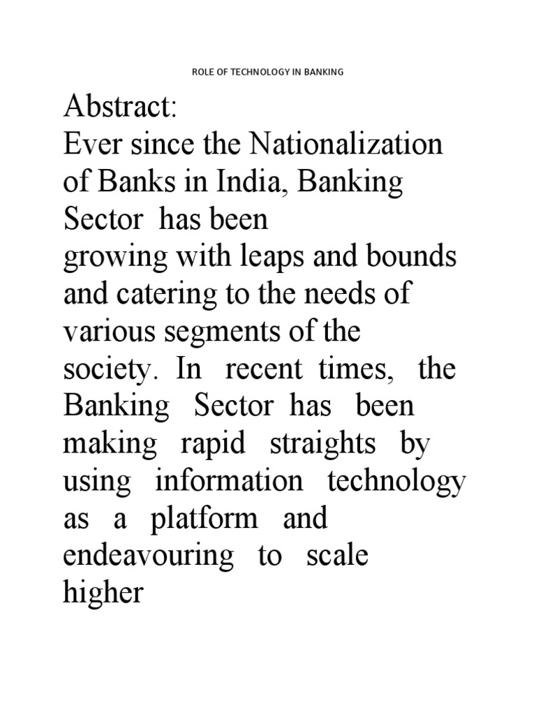 Role of Technology in Banking PDF Banks Banks & Banking