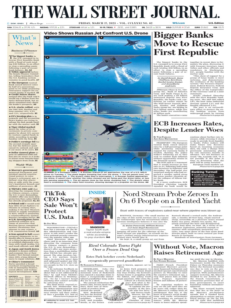 The Wall Street Journal March 17 TH 2023 | PDF | Banks | Economies